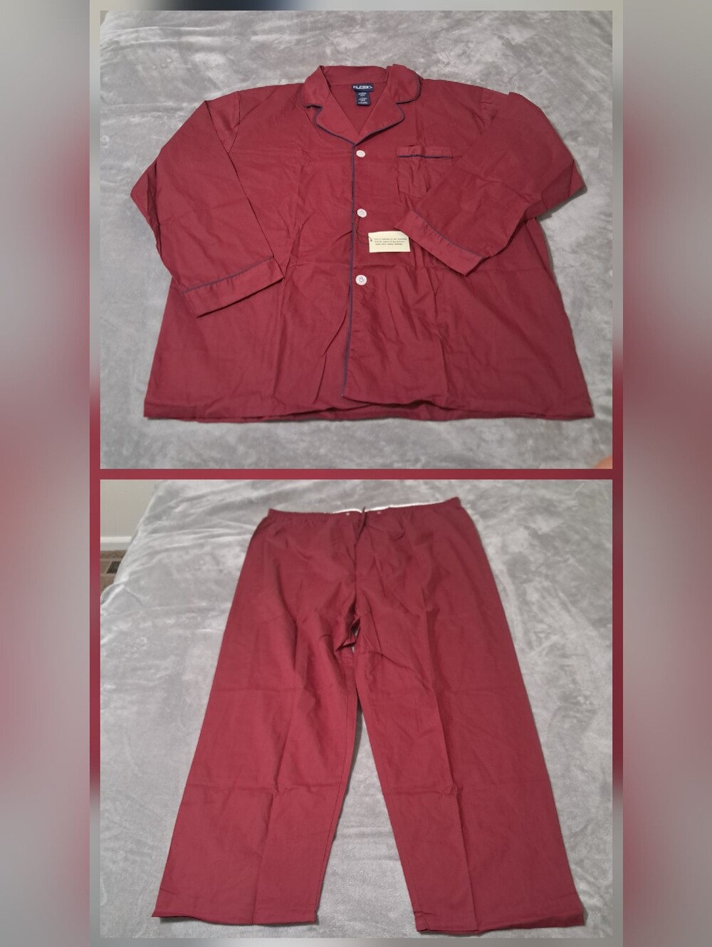 Puritan Mens Broadcloth Two-Piece Pj Set Burgundy Button Down Shirt Sz. XL